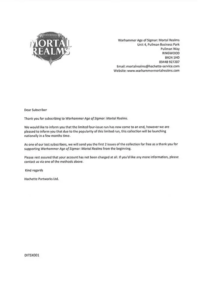 Mortal Realms Release Confirmation Letter