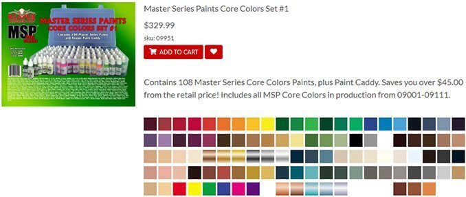 Reaper Miniatures MSP Master Series Paints MSP - Core Colors Set 1 Review - Set List