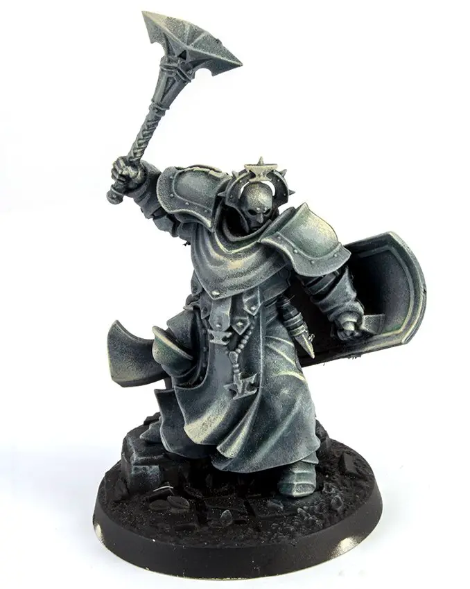 5 minute drybrush metal. Prime black, Drybrush mournfang brown