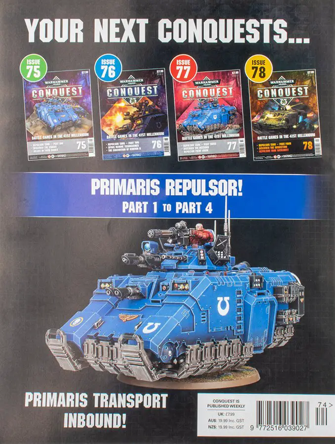 Warhammer Conquest Issues 75, 76, 77 y 78 Primaris Repulsor Contenido confirmado