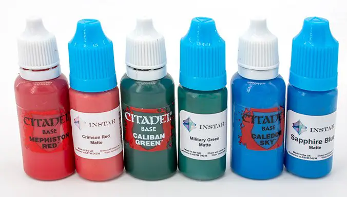Revisión de rango de pintura de Instar - Citadel Base vs Instar A Bottles