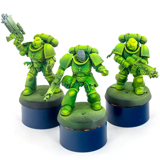 Warcolours Paint Range Review for Miniatures & Wargames Models - Space Marine 4 - Drybrush - One Coat Yellow - Highly Opaque