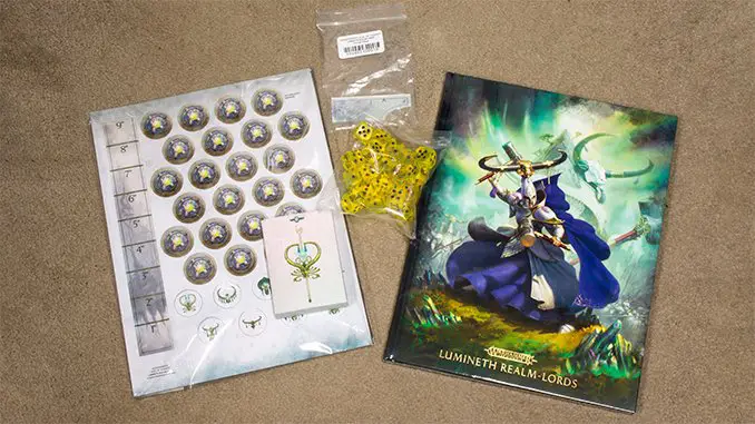 Lumineth Realm-lords Army Set Review para pintores en miniatura - Battletome, Cards & Tokens