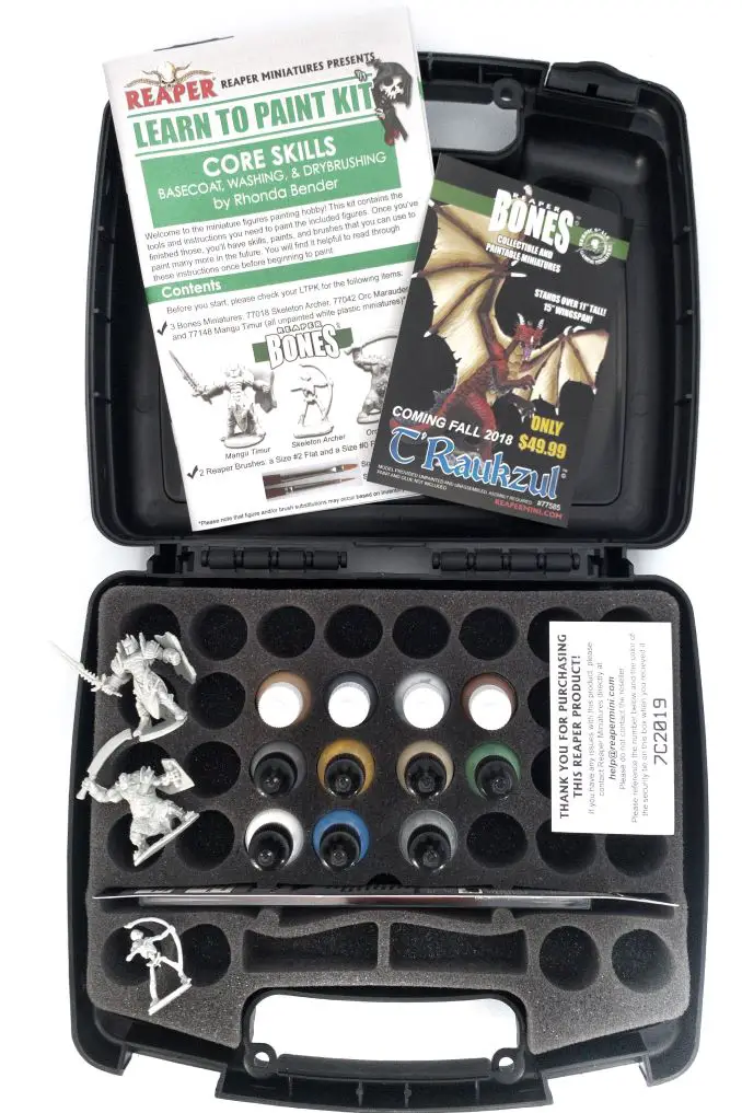 Scatola delle abilità fondamentali delle miniature di Reaper aperta