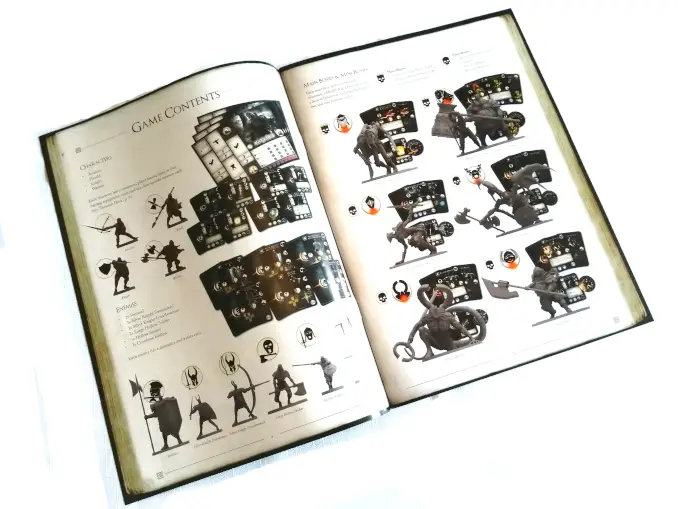 Página de contenido del libro de reglas del juego de mesa Dark Souls