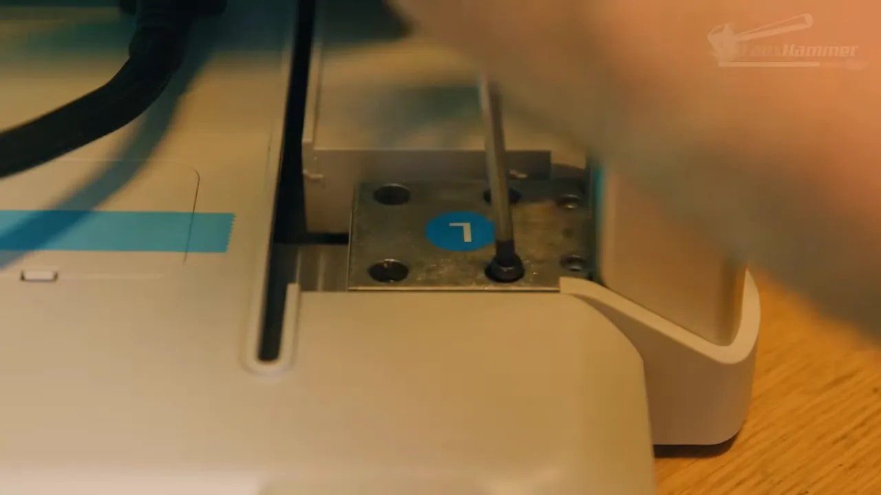 Close view of the Anycubic Kobra X corner stumps and mounting points during setup