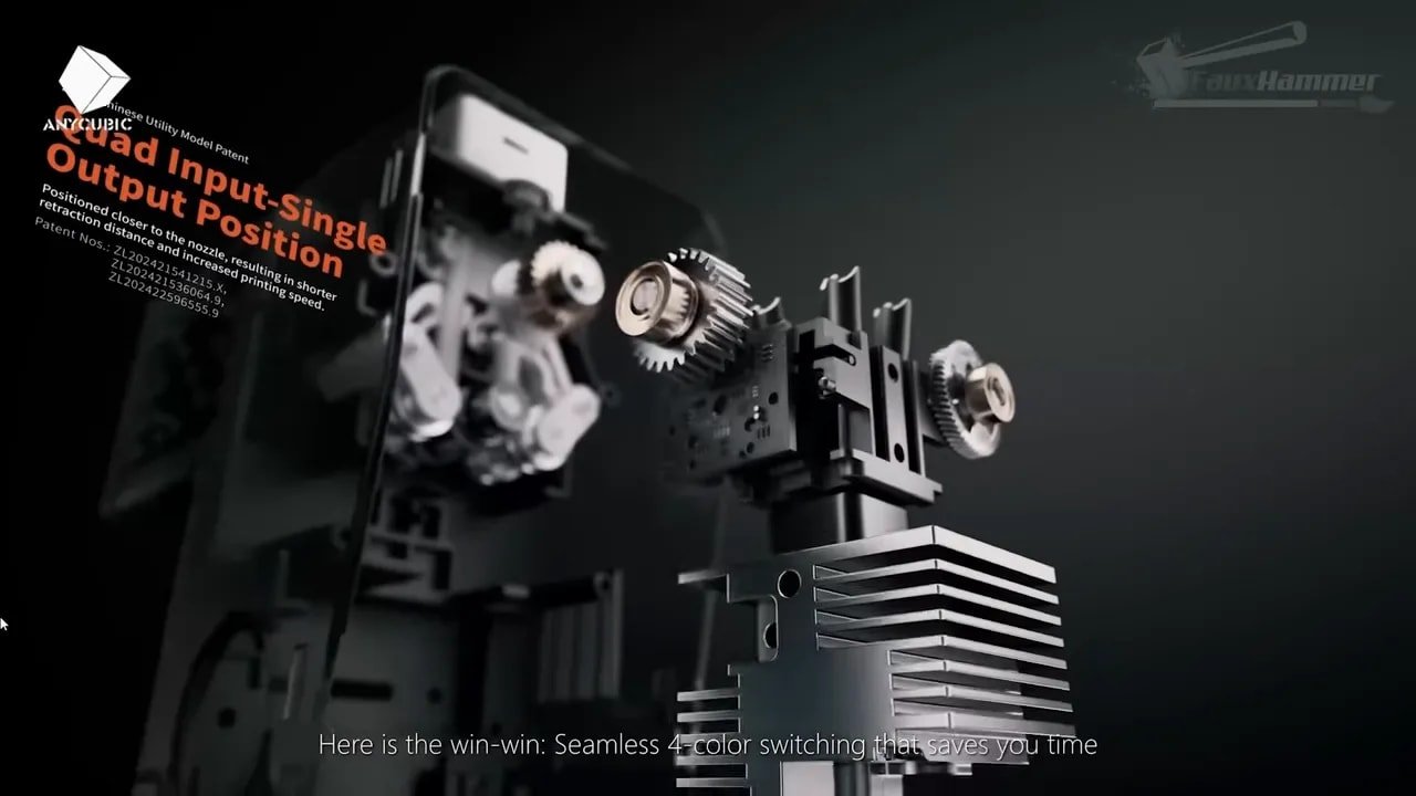 Illustrated view of Anycubic Kobra X nozzle and toolhead positioning for multi-material switching