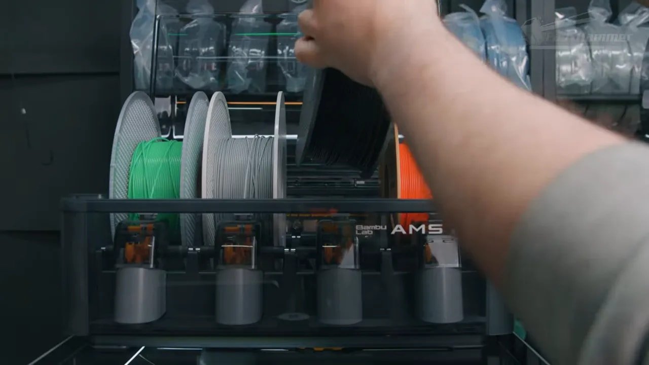 Loaded AMS filament spools inside the Bambu P2S enclosure
