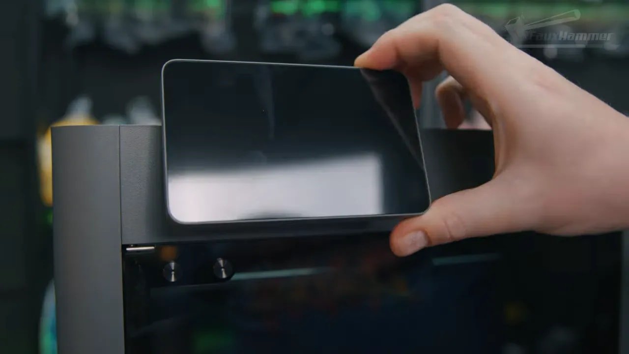 Close-up of the Bambu P2S front screen protruding from the enclosure