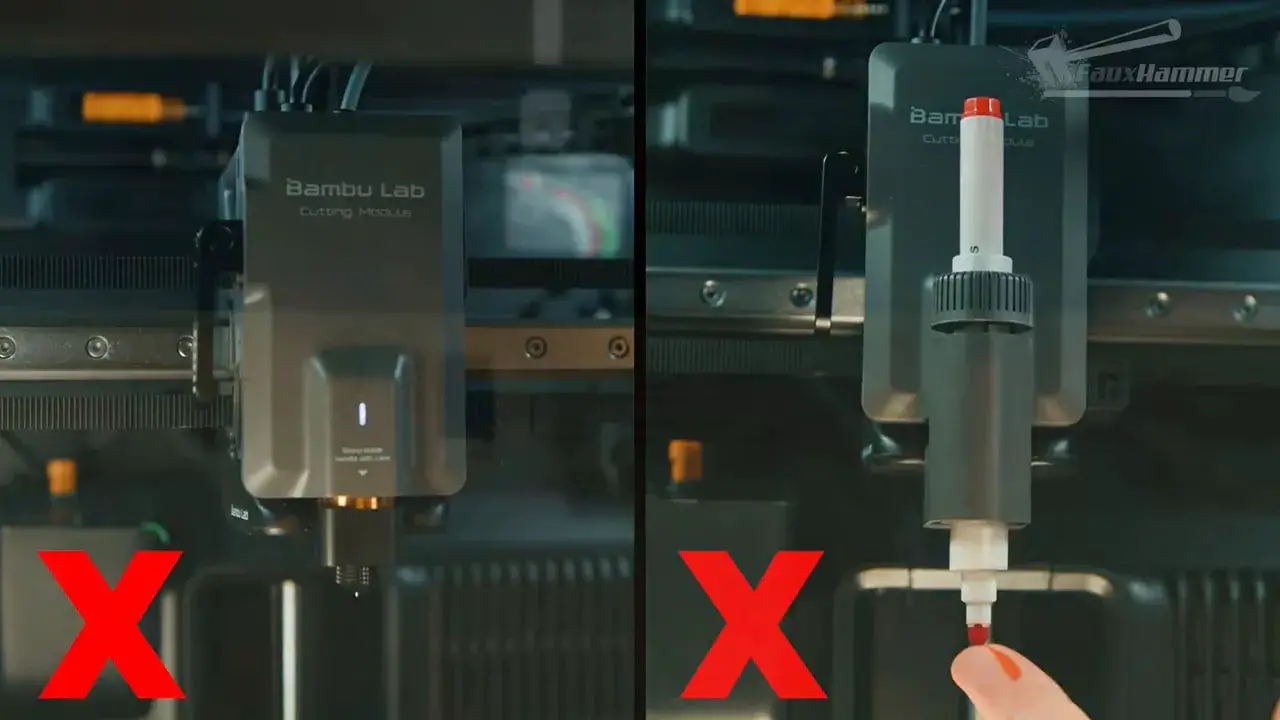 Bambu X2D toolhead showing lack of support for pen plotter, drag cutter, and laser module add-ons
