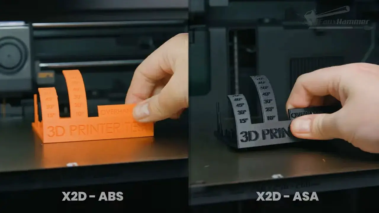 Bambu X2D versus Bambu P2S comparison of ABS and ASA prints with the chamber heater