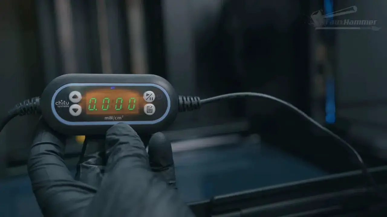UV meter test confirming Elegoo Jupiter 2 internal light does not cure resin