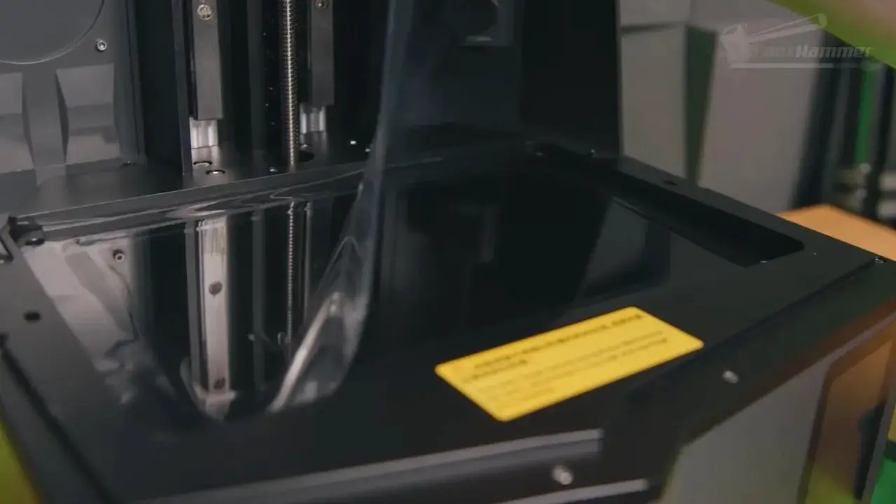 Close-up view inside the Elegoo Saturn 4 Ultra build chamber