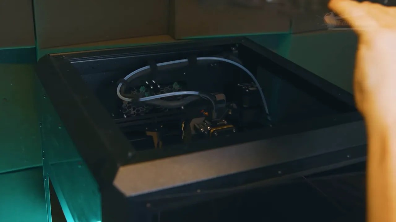 View into the enclosed Prusa Core One print chamber