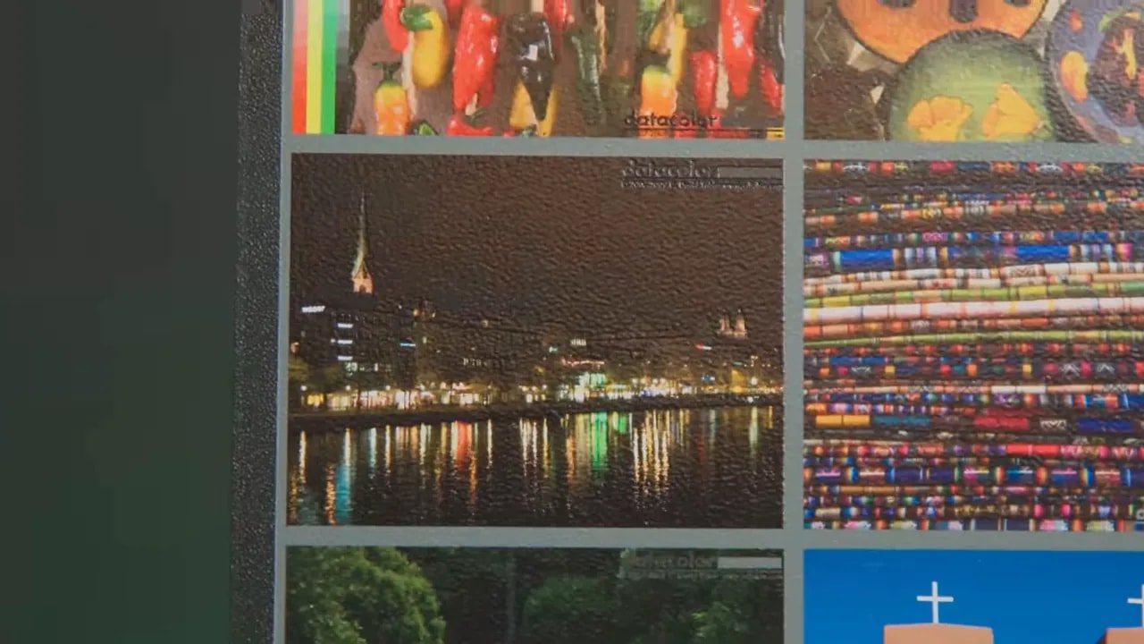 EufyMake E1 print quality test card crop with night scene and colour bars