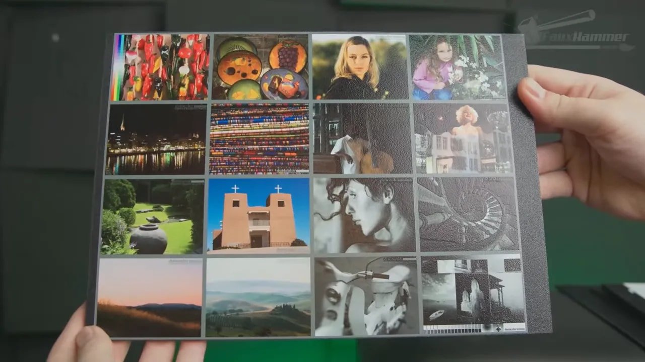 EufyMake E1 print quality test collage with color, grayscale and texture samples