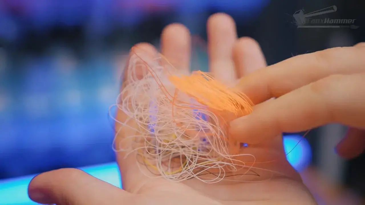 Close-up of filament being guided by hand during FlashForge Creator 5 material loading