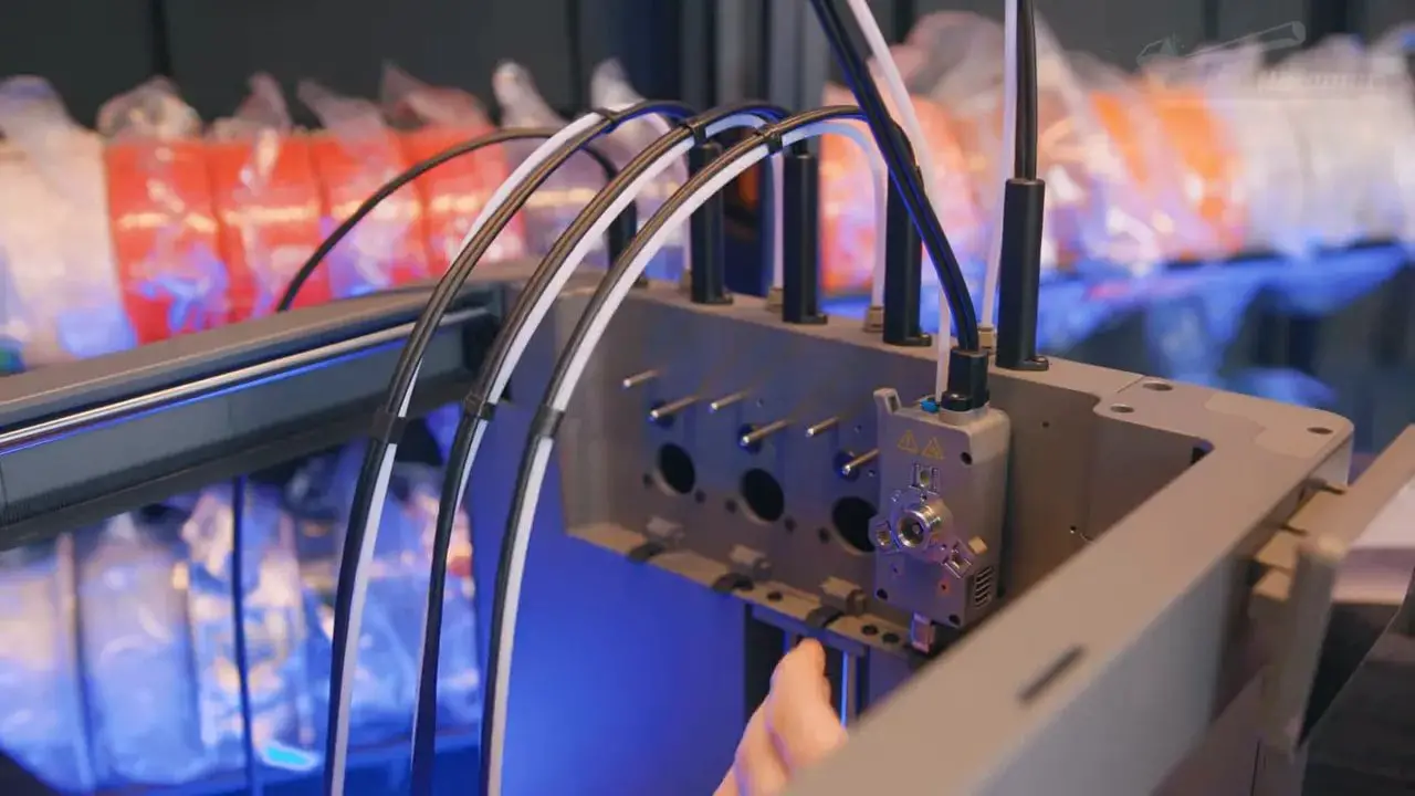 Four-tool toolchanger assembly with cabling visible on the FlashForge Creator 5 during setup