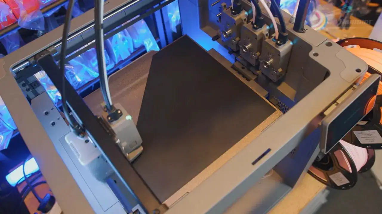 FlashForge Creator 5 open build area with toolhead assembly and build plate visible