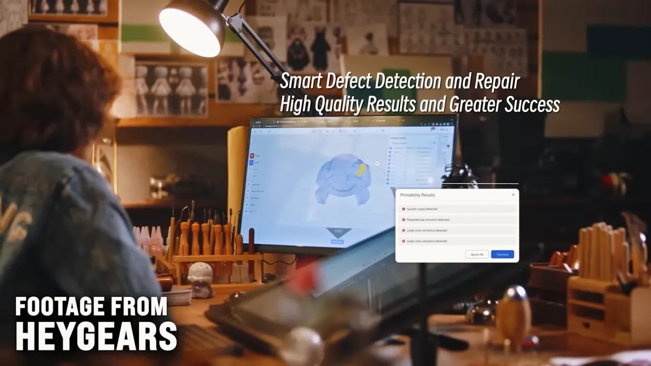 Blueprint software showing smart defect detection and repair results for HeyGears Reflex RS