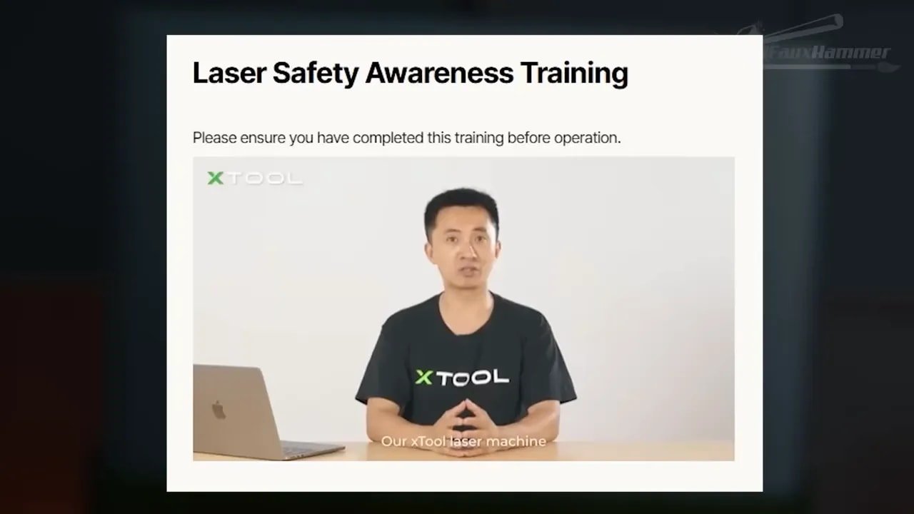 Close-up of xTool Laser Safety Awareness Training screen on the xTool F1 Ultra