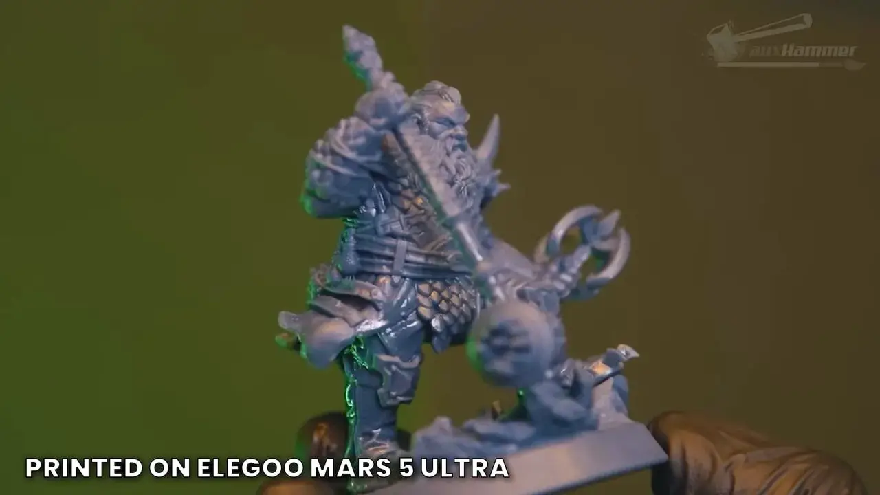 Miniature printed on an Elegoo Mars 5 Ultra resin printer with detailed armor and weapons