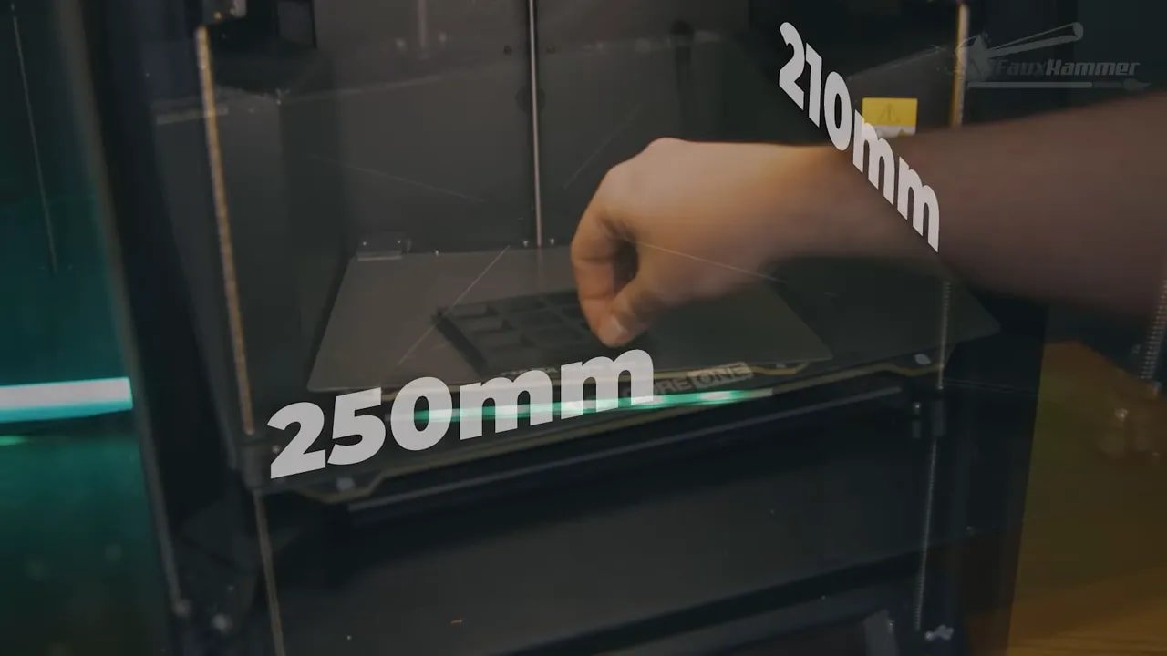 Illustrated 250mm build area guideline on a Prusa Core One enclosure