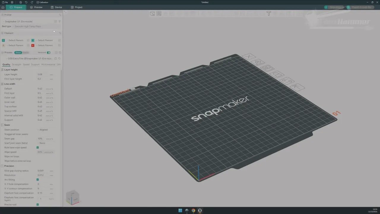 Snapmaker Orca-based slicer with Snapmaker U1 preview and slicer settings panel