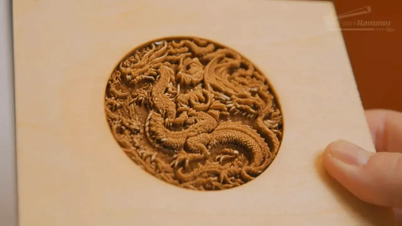 Close-up of a carved inner crystal engraving design with intricate texture and fine details