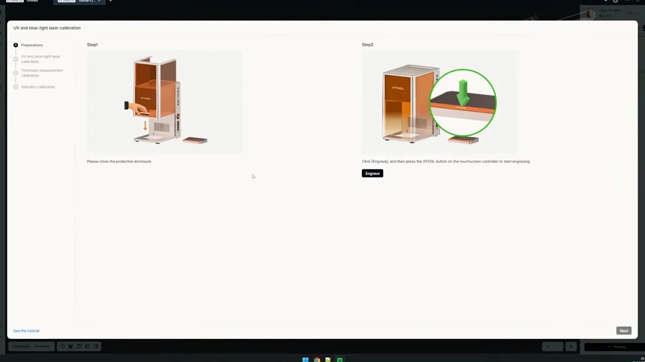 Screenshot of xTool F2 Ultra UV UV and blue-light laser camera calibration tutorial screen